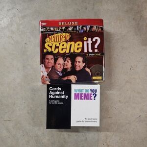 Cards Against Humanity + What Do You Meme + Seinfeld Scene It?
